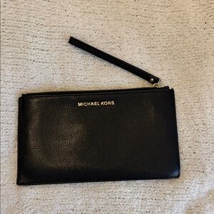 Michael Kors Black Zip-Top Card Case with Gold Hardware